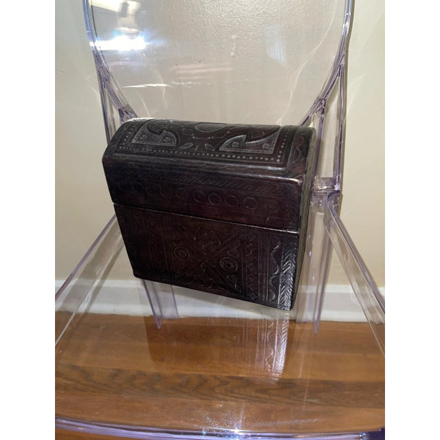 Mid 20th Century Vintage Tooled Leather Dome Top Box For Sale - Image 5 of 5