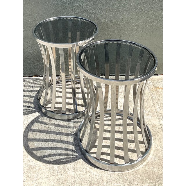 Vintage Metal and Glass Side Tables - A Pair For Sale - Image 9 of 12