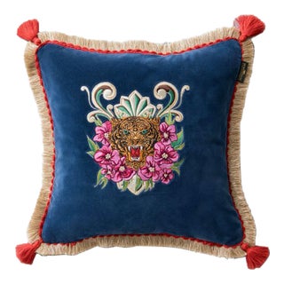 Mind the Gap Roarrr Embroidered Velvet Cushion For Sale