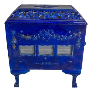 Small French Art Deco Blue Enamelled Coal Stove, 1890s