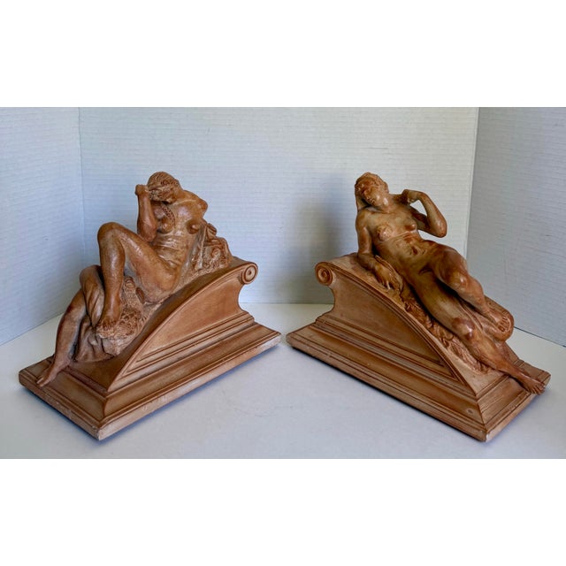 Pair of Vintage Italian Reclining Nude Figural Bookends in Terracotta Finish For Sale In Los Angeles - Image 6 of 16