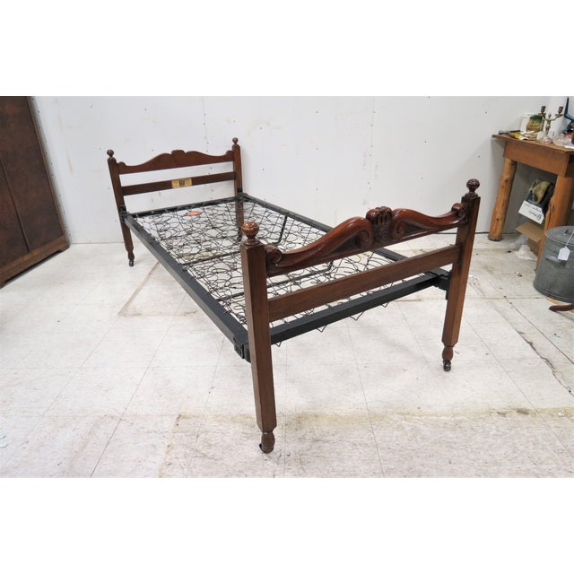 Antique English Staples & Co. Ltd. Mahogany Twin Bed With Crown Carving