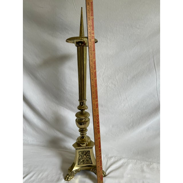 Metal Early 20th Century Tall Brass Altar Candlestick For Sale - Image 7 of 15