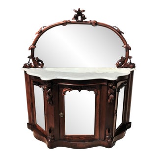 19th Century Rosewood Heavily Carved Buffet and Mirror For Sale