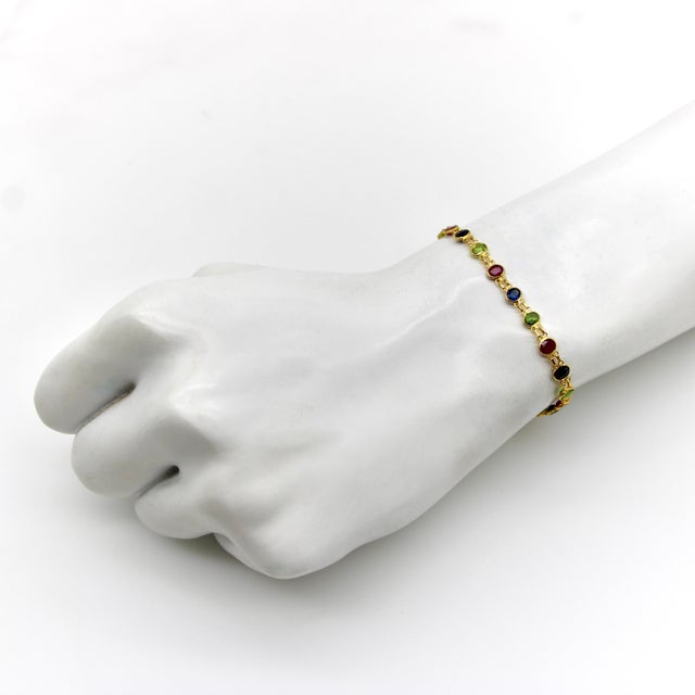 Metal Vintage 18k Gold Blue and Green Sapphire and Ruby Bracelet For Sale - Image 7 of 7