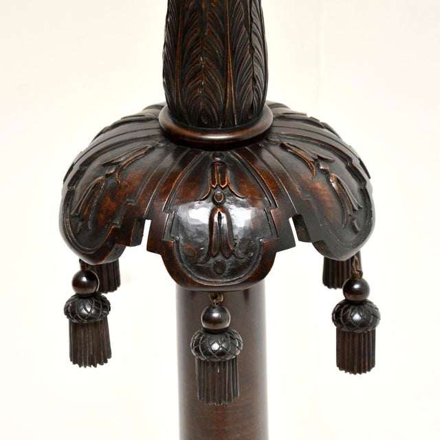 Antique Victorian Floor Lamp in Carved Mahogany, 1890 For Sale - Image 6 of 11