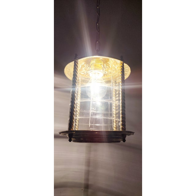 1950s Brass and Glass Ceiling Lamp, Spain, 1940s For Sale - Image 5 of 12