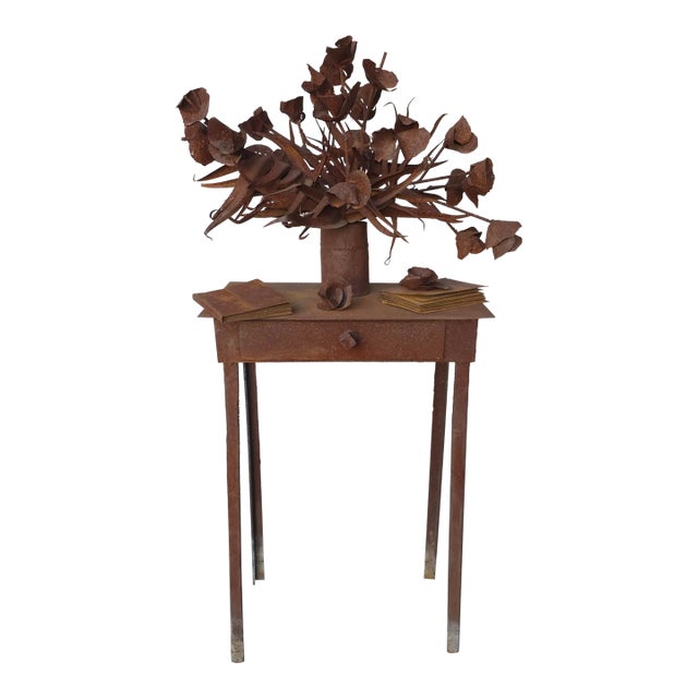 Antique French Iron Brutalist Floral Arrangement & Table Sculpture For Sale