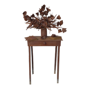 Antique French Iron Brutalist Floral Arrangement & Table Sculpture