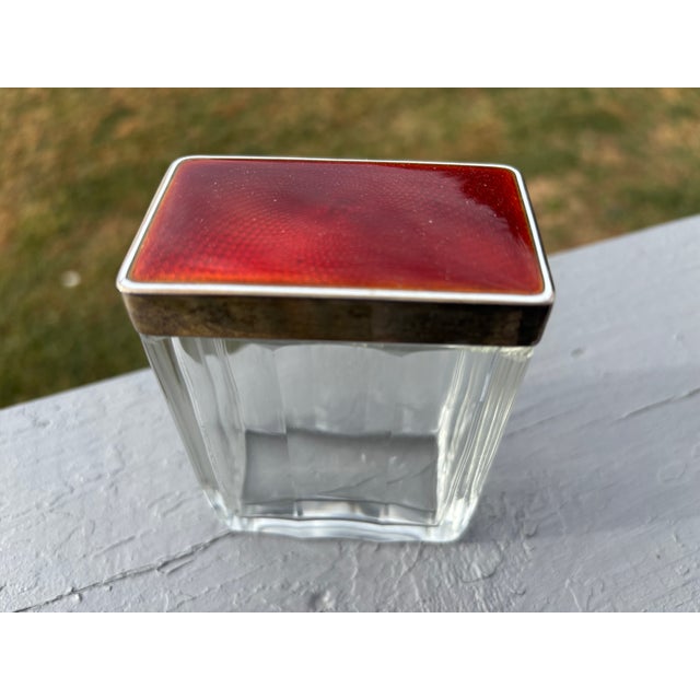 19th C. Red Guilloche Enamel, Sterling and Crystal Vessels - Set of Three For Sale - Image 6 of 13