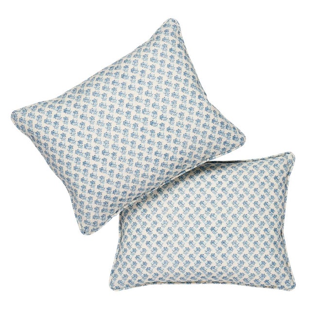 Contemporary Schumacher x Mark D. Sikes Oleander Indoor/Outdoor 18” Lumbar Pillow in Indigo For Sale - Image 3 of 5
