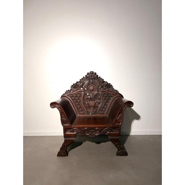 Antique Hand-Carved Colonial Armchair For Sale - Image 3 of 7