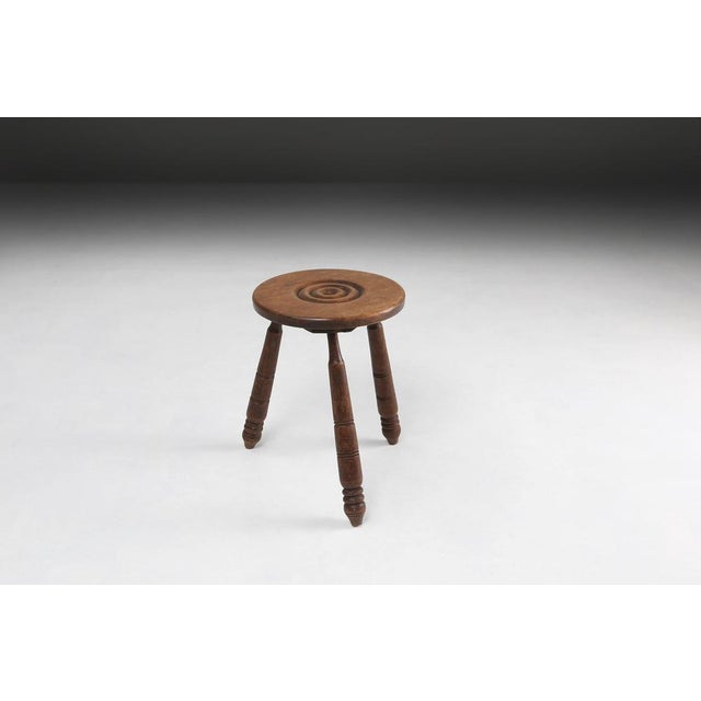 Vintage Brutalist Low Oak Stool, Belgium, 1960s For Sale - Image 9 of 9