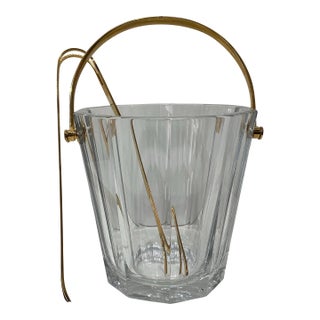 Vintage Baccarat Crystal Ice Bucket With Gold-Tone Handle & Tongs For Sale