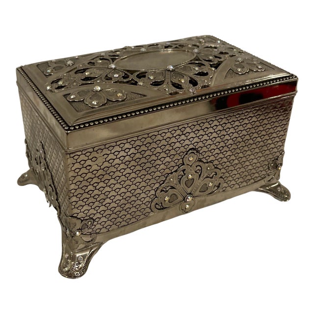 Swarovski Crystal Jeweled Silver-Plated Musical Jewelry Box For Sale