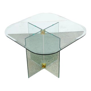 Mid 20th Century Post Modern Side Table Glass Attributed to Leon Rosen for Pace Collection End Brass For Sale
