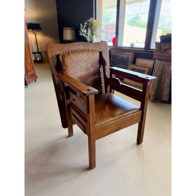 Early 1900s Antique Mission Oak Convertible Table Chair For Sale - Image 4 of 12