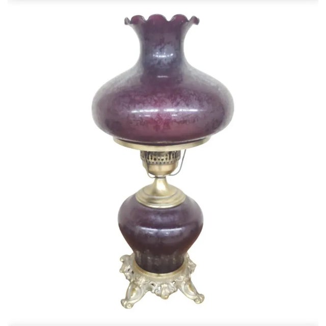 Solid Brass and Cranberry Glass Parlor Table Lamp For Sale In Washington DC - Image 6 of 8