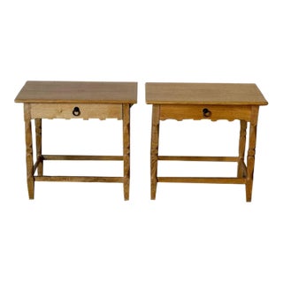 In Style of Henning Kjærnulf Oak Nightstands Set of 2 End Side Tables Vintage Mid-Century Modern 1960s For Sale