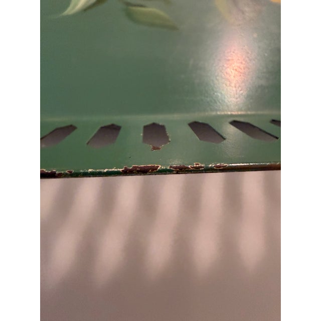 Vintage Floral Toleware Tray, Handpainted in Deep Green and Pastels For Sale - Image 11 of 12