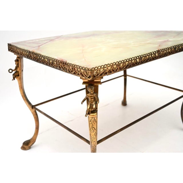 Vintage French Brass and Onyx Coffee Table, 1920 For Sale - Image 6 of 11