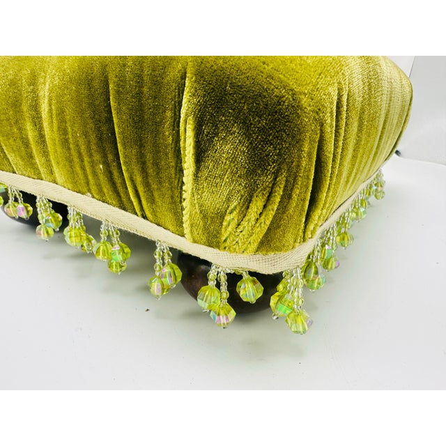 Late 19th Century Antique Footstool Reupholstered in Mohair Velvet For Sale - Image 5 of 6