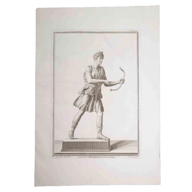 Nicola Fiorillo, Archer, Ancient Roman Statue, Original Etching, 18th Century For Sale