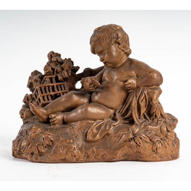 Terracotta Figurine of Child with Bird For Sale - Image 11 of 12