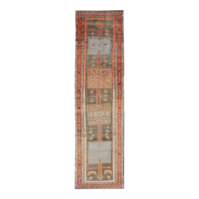 Antique Lori Gallery Runner With Geometric Tribal Medallion Design in Soft Tones For Sale