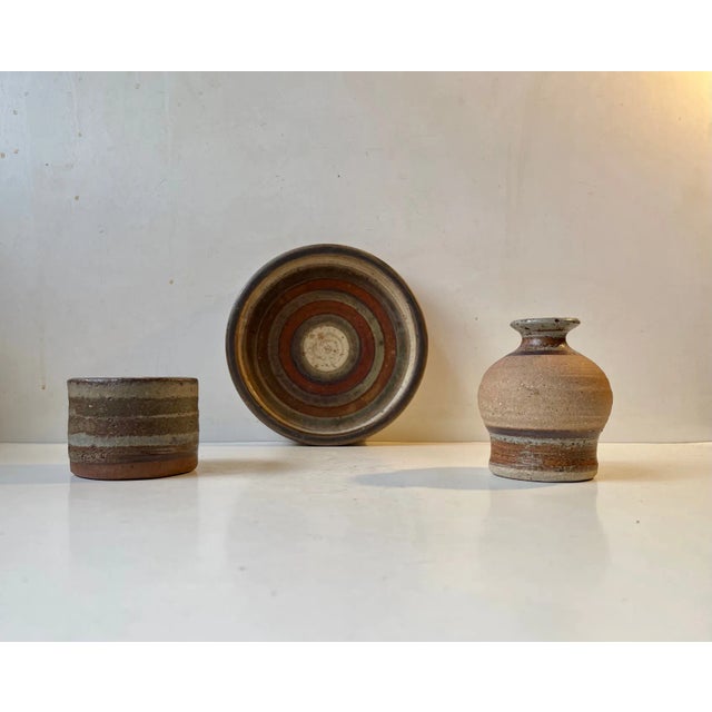 Scandinavian Modern Striped Stoneware, 1970s, Set of 3 For Sale - Image 17 of 17