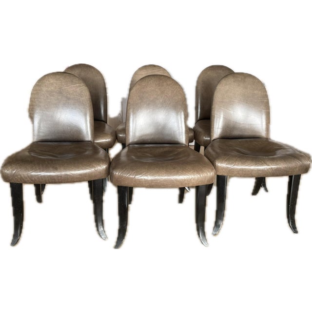 Wood Vintage Italian Leather Dining Chairs Attributed to Donghia (Set of 6) For Sale - Image 7 of 10