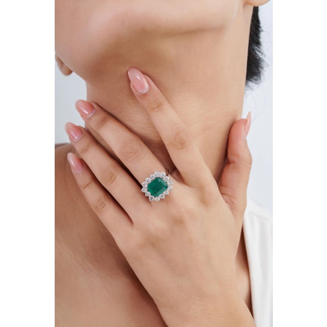Not Yet Made - Made To Order Contemporary Empire Style 4.1ct Big Emerald Diamond 14k White Gold Ring Size 4 For Sale - Image 5 of 18