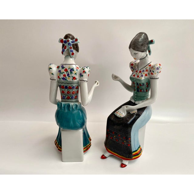 1970s Vintage Hollohaza Porcelain Embroiderer Figurine, Hand-Painted, Hungary, 1980s For Sale - Image 5 of 8
