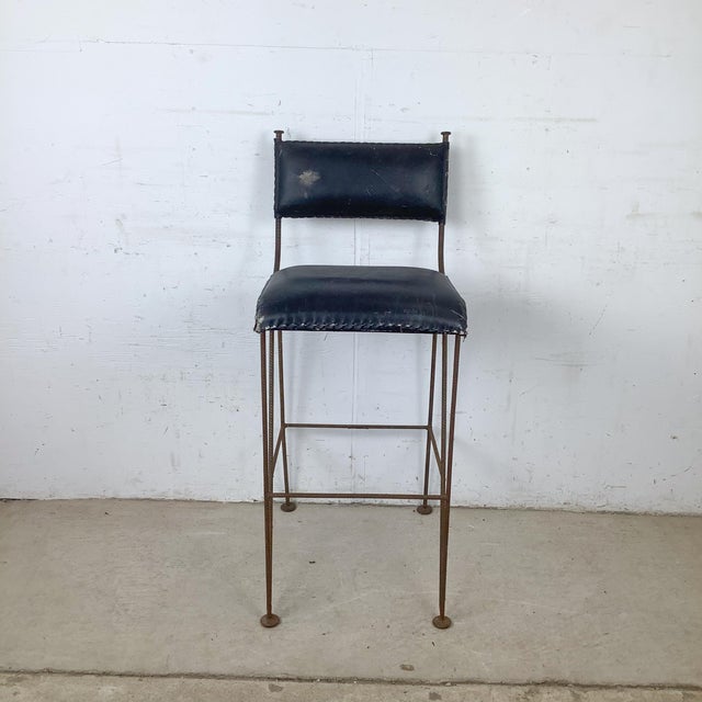 Vintage Studio-Made Sculptural Iron Counter Stool With Black Leather Seat For Sale - Image 18 of 18