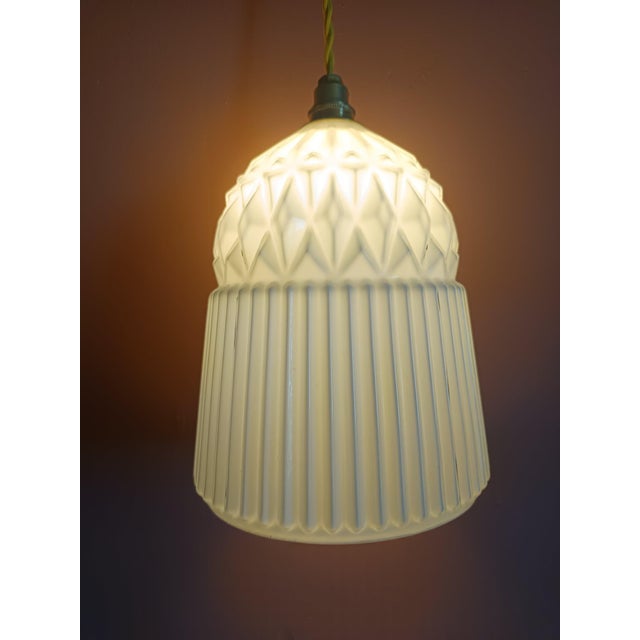 Vintage White Glass Pendant Lights, 1990s, Set of 2 For Sale - Image 3 of 10
