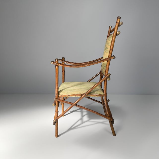 Art Deco Italian Armchairs in Fabric and Bamboo, 1930s, Set of 2 For Sale - Image 3 of 18