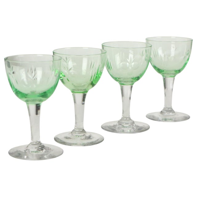Vintage Uranium Glass Aperitif Glasses from Val Saint Lambert, 1920s, Set of 8 For Sale - Image 14 of 18