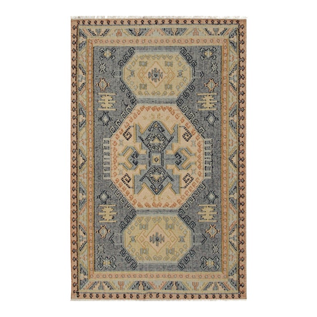 9x12 Luna Kilim Blue Traditional Medallion Hand Knotted Wool Carpet Rug For Sale