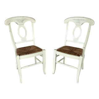 Pottery Barn Napolean Cream Rush Bottom Side Chairs For Sale