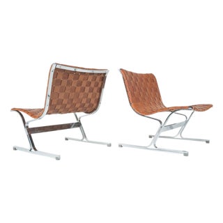 Mid-Century Lounge Chairs in Cognac Leather attributed to Ross Littell for ICF, Italy, 1970s, Set of 2 For Sale