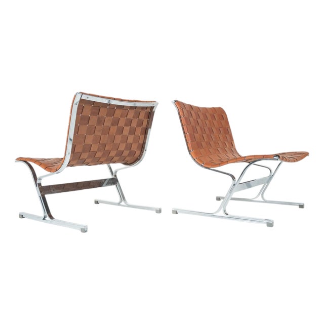 Mid-Century Lounge Chairs in Cognac Leather attributed to Ross Littell for ICF, Italy, 1970s, Set of 2 For Sale