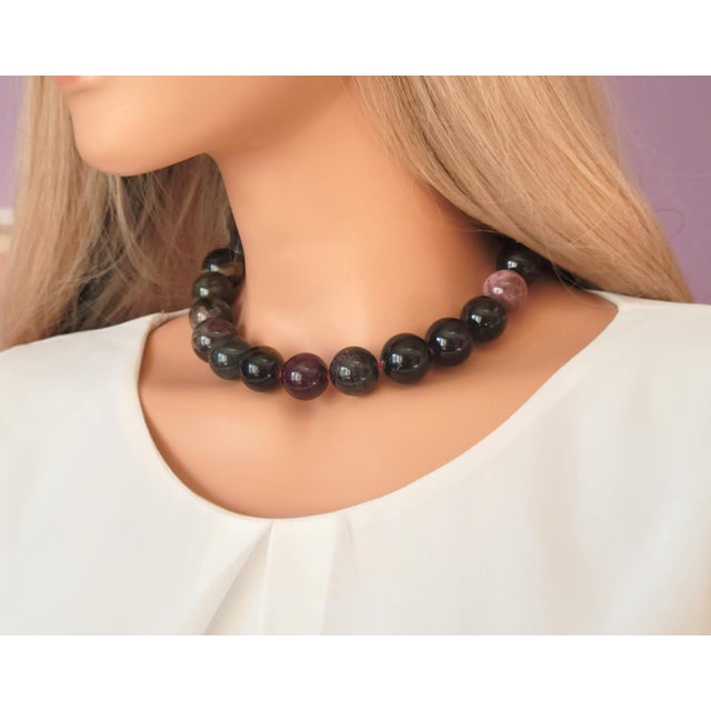 Contemporary Natural Multicolor Tourmaline Beaded Necklace, Large 19–20mm Gemstone Beads, 150g For Sale - Image 3 of 8