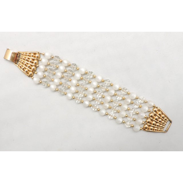 Mid-Century Modern Vintage 1950s Signed Napier Faux-Moonstone & Faceted Glass Beaded Bracelet For Sale - Image 3 of 7