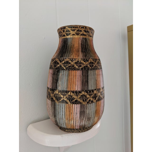 Mid-Century Modern Vintage Italian Aldo Londi for Bitossi Seta Sgraffito Ceramic Pottery Vases - A Pair For Sale - Image 3 of 12