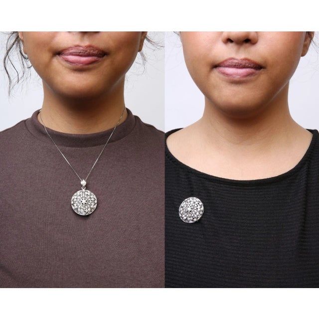 Early 21st Century Hause of Brilliance 18K White Gold 1 5/6 Cttw Diamond Cluster Floral Filigree Brooch Pin and 18" Pen For Sale - Image 5 of 5