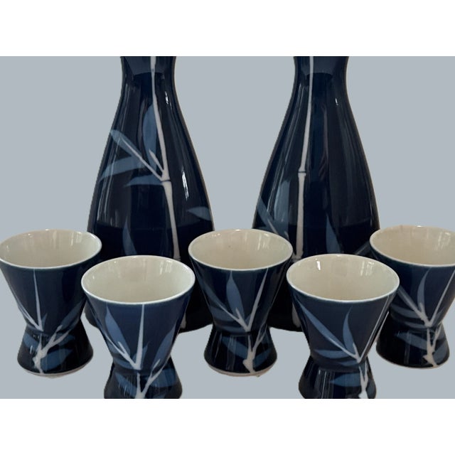 Wood Bamboo Motif Sake Set- 7 Pieces For Sale - Image 7 of 8