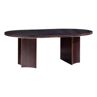Barbara Barry for McGuire Mahogany and Brass Expanding Dining Table With 2 Leaves For Sale