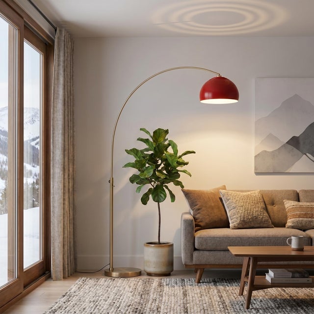 The Half Dome Arc Lamp is a mid-century modern lighting masterpiece, featuring a weathered brass body and a striking...