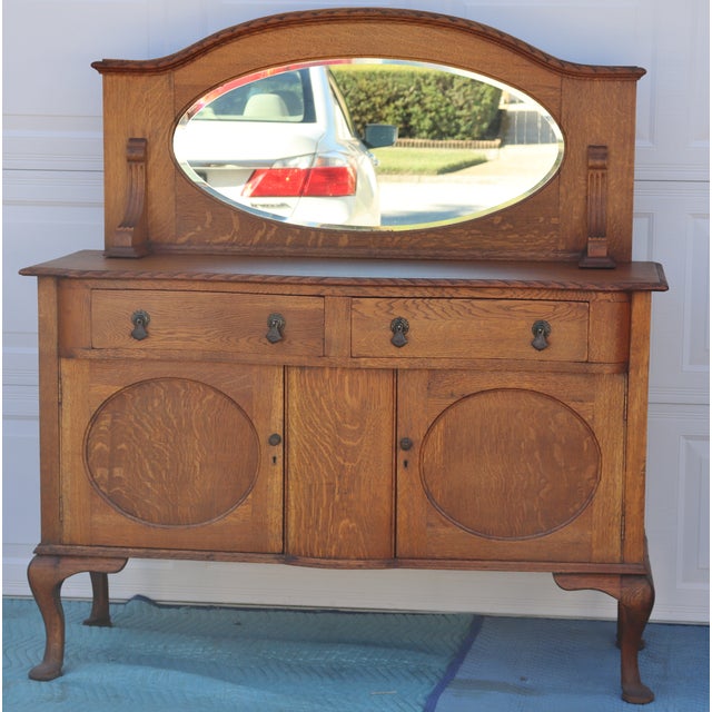 Antique Oak Mirrored Sideboard Chairish
