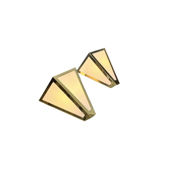 Metal Pyramid Brass and Acrylic Geometric Wall Lights from Kullmann, 1970s, Set of 2 For Sale - Image 7 of 11